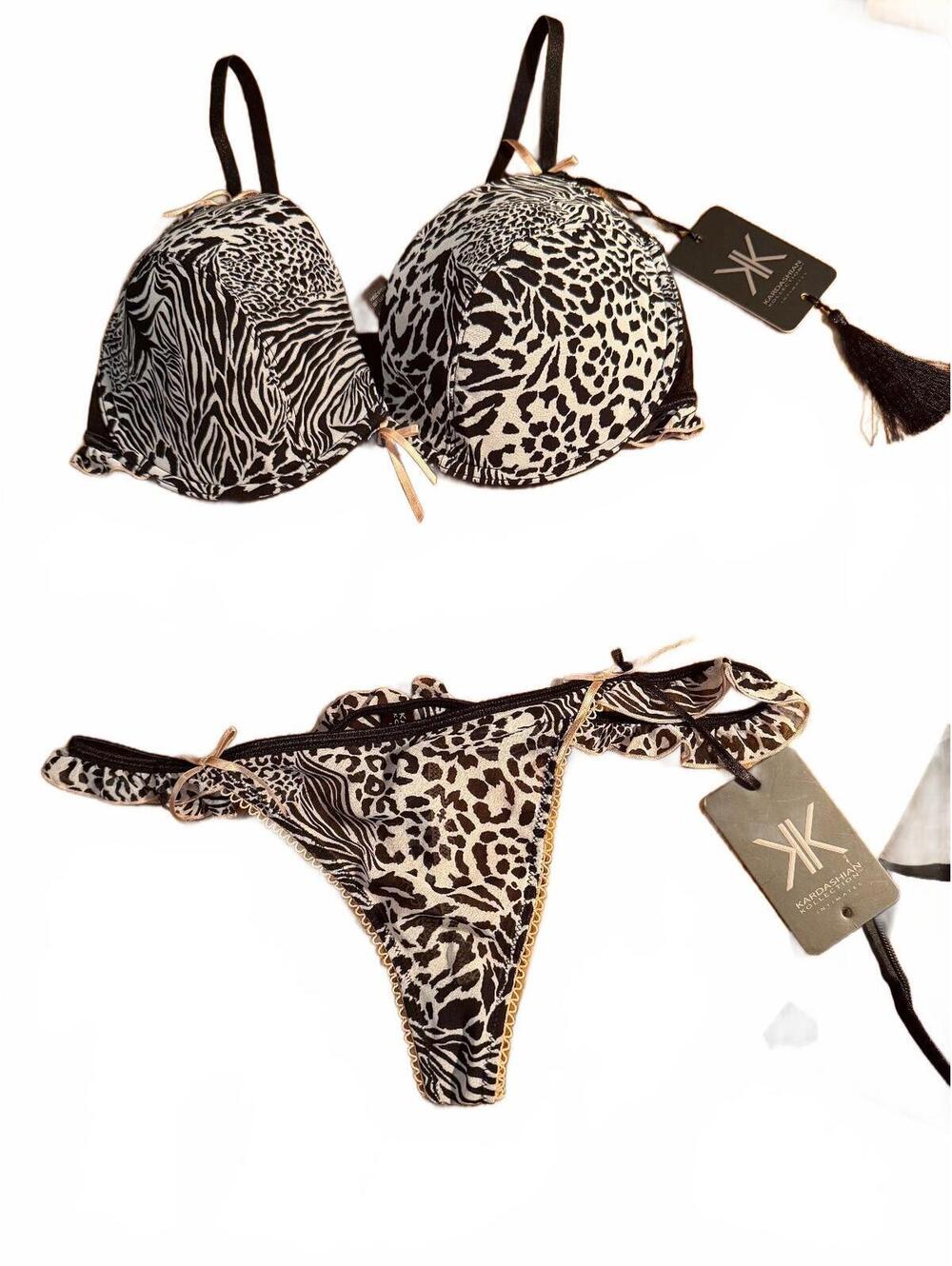 Vintage Kardashian Kollection Minx Bra & Thong Set NWT 36DD/M Animal Print